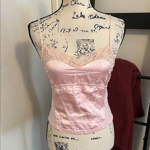 Jennifer Lopez J.Lo Y2K Pink Lace Trim Strap Top Event Club Party 2000’s